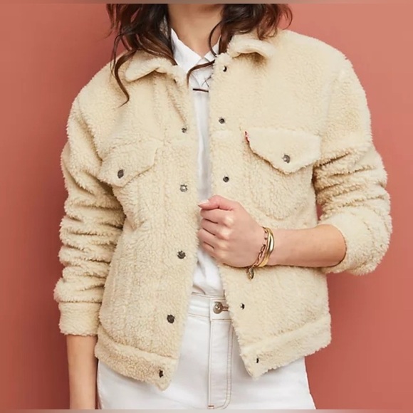 Levi's Jackets & Blazers - Levi's Women’s All Over Sherpa Trucker Jacket Cream Beige Size M Casual Western